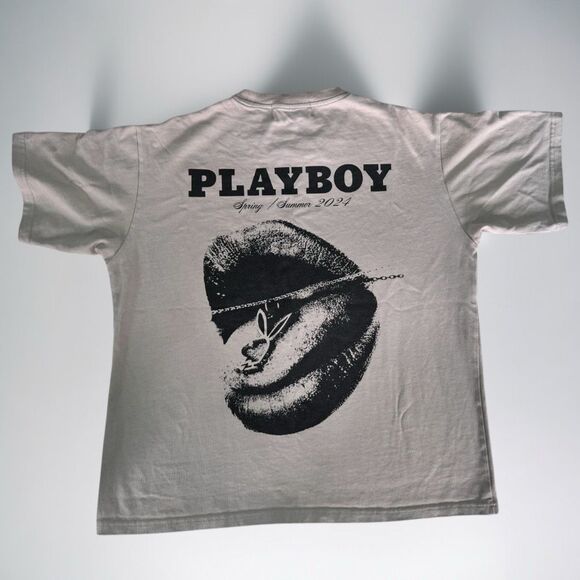 Homme + Femme Playboy Tongue Tied  Heavy Weight T-Shirt Men’s Sz Large Tan Beige - Picture 1 of 6